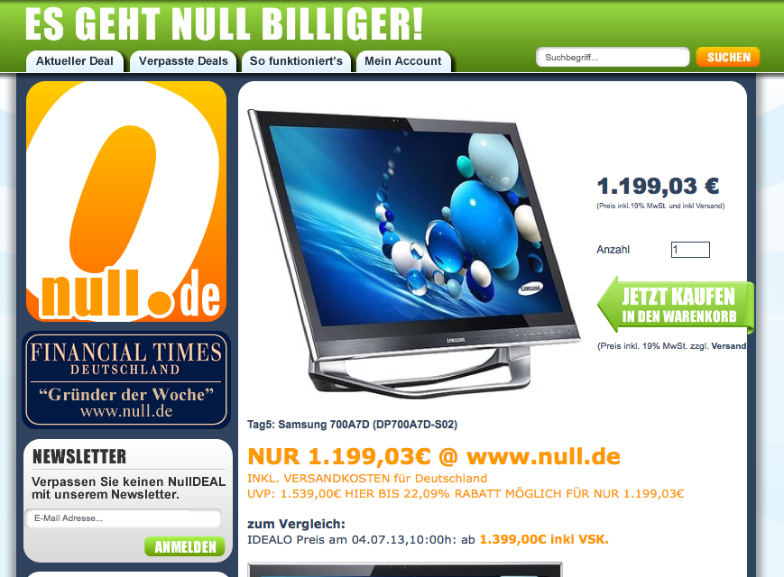 Screenshot von Null.de