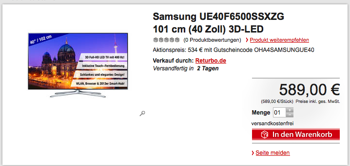 Samsung UE40F6500 Smart TV 3D