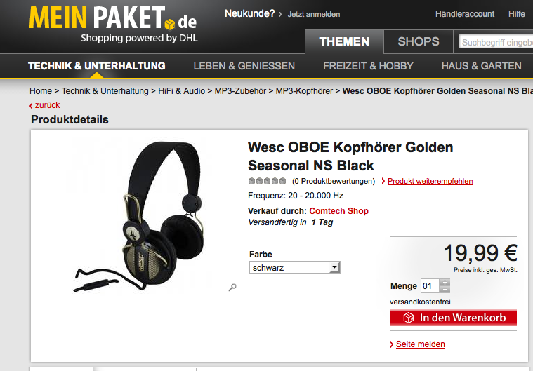 Screenshot von MeinPaket.de